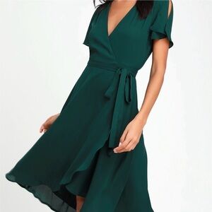 Lulu's Deep Green High Low Wrap Dress